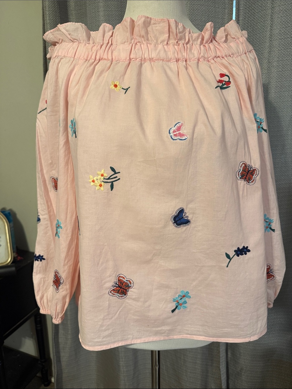 Christina Light Pink Embroidered Butterfly & Floral Top